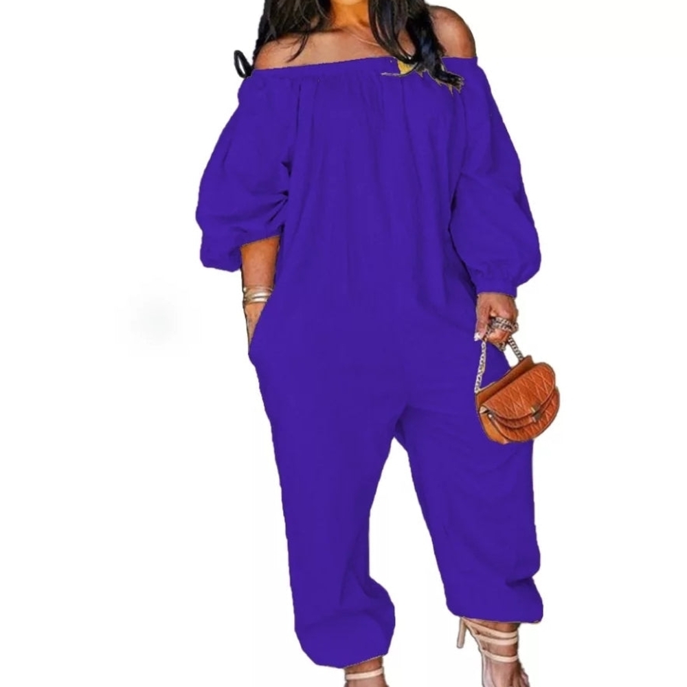 Women's Off-Shoulder Blue Jumpsuit